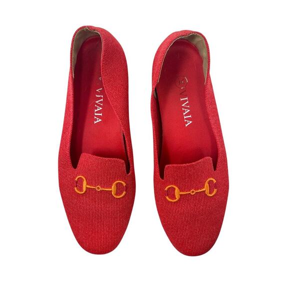 Vivaia Eillen Round-Toe Embroidered Flat Loafers in Ferrari Red Size 38 US 7 7.5 - Picture 1 of 12